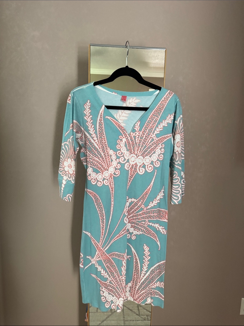 Aqua Floral V-Neck Midi Dress